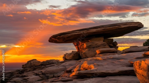 Balanced Rock Formation at Sunset with Dramatic Sky photo