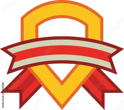 Gold badge ribbon isolated on white background