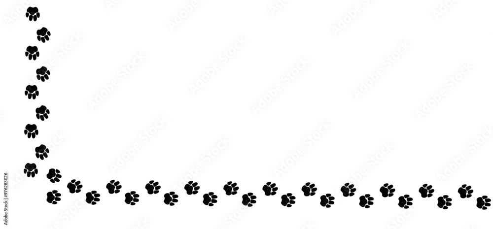 A path of paw prints of pets, dog or cat. Vector illustration drawn with charcoal on white background A path of paw prints of pets, dog or cat. Vector illustration drawn with charcoal on white background
