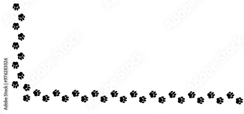 A path of paw prints of pets, dog or cat. Vector illustration drawn with charcoal on white background