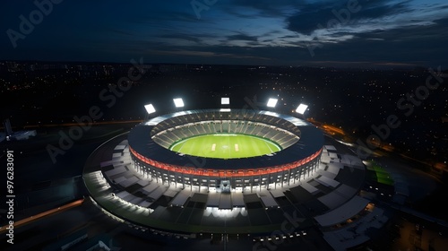 Aerial View of a Modern Stadium at Night