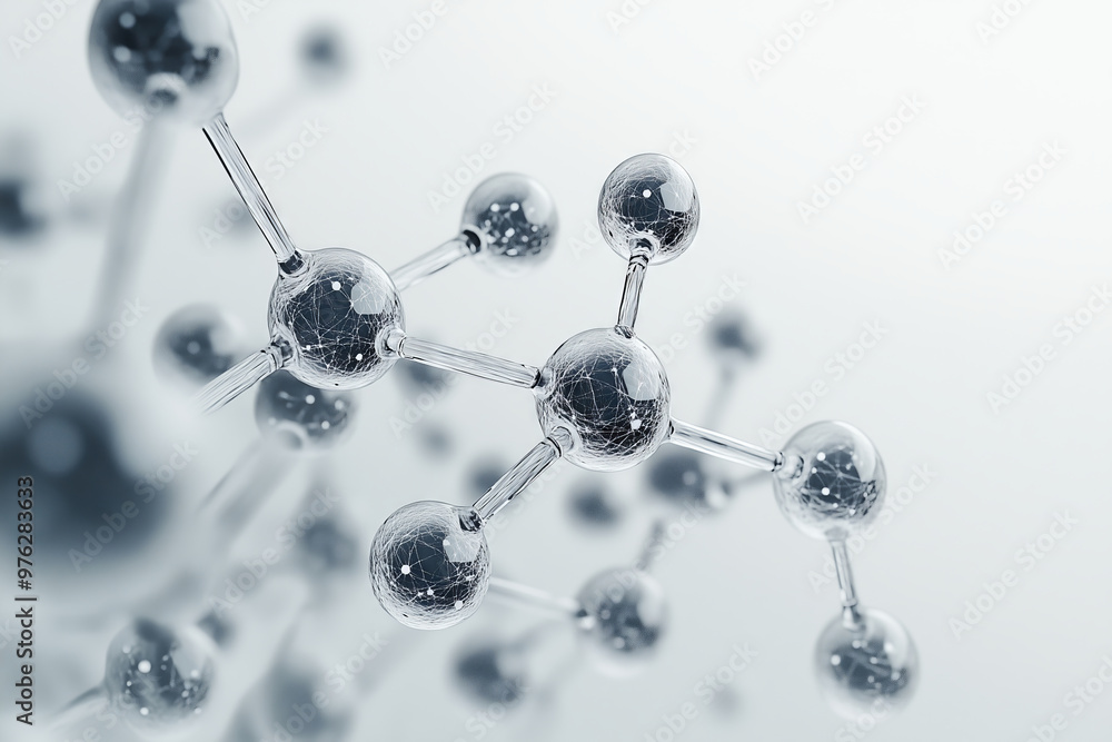 A captivating transparent grey abstract molecule model swirling in a soft, luminous background evoking a sense of scientific wonder A captivating transparent grey abstract molecule model swirling in a soft, luminous background evoking a sense of scientific wonder