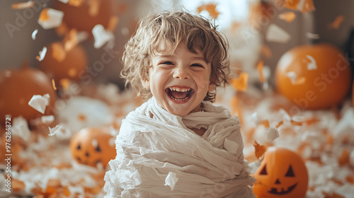 Mummy Mayhem - A Little One Laughs Amidst Halloween Fun photo