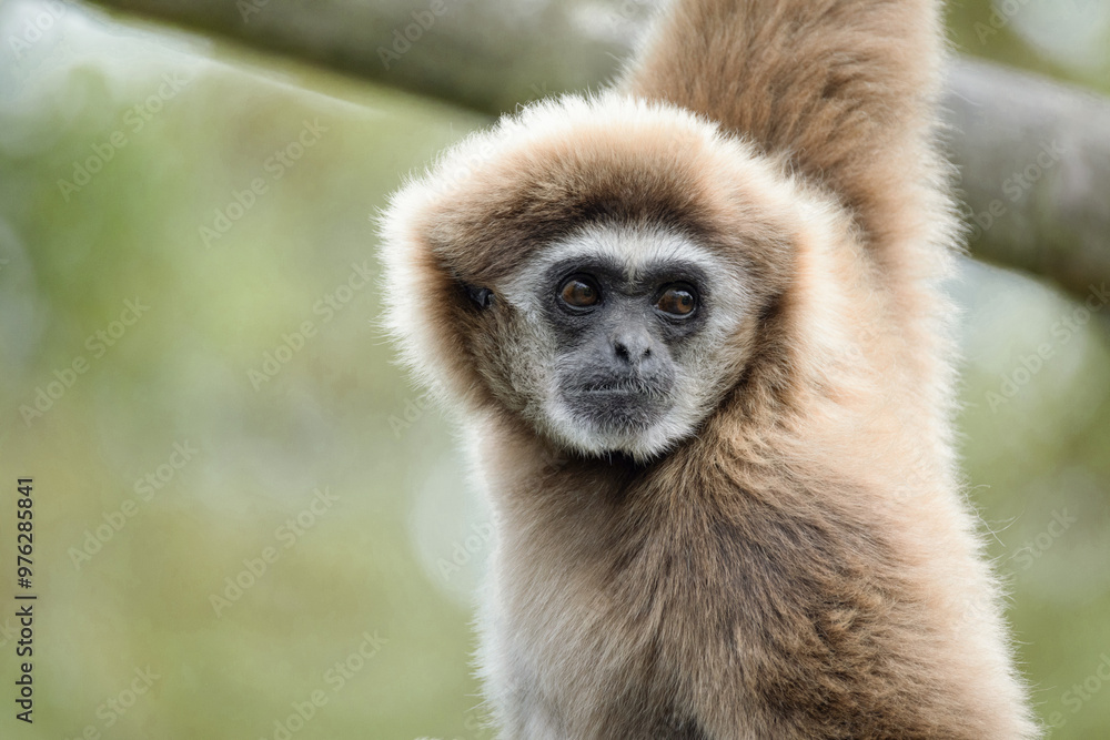 Naklejka premium lar gibbon white-handed gibbon, an endangered primate in the gibbon family