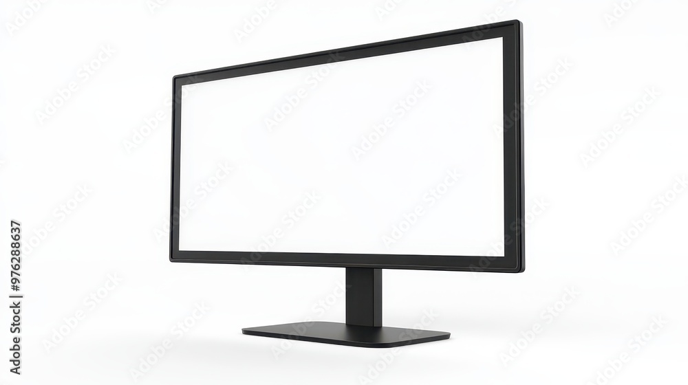 A mockup of a desktop computer features a blank monitor set against a plain white background A mockup of a desktop computer features a blank monitor set against a plain white background