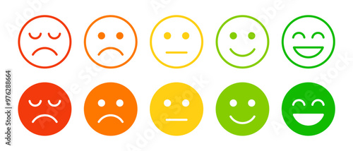 satisfaction rating expression vector. face, emote, symbol, illustration.