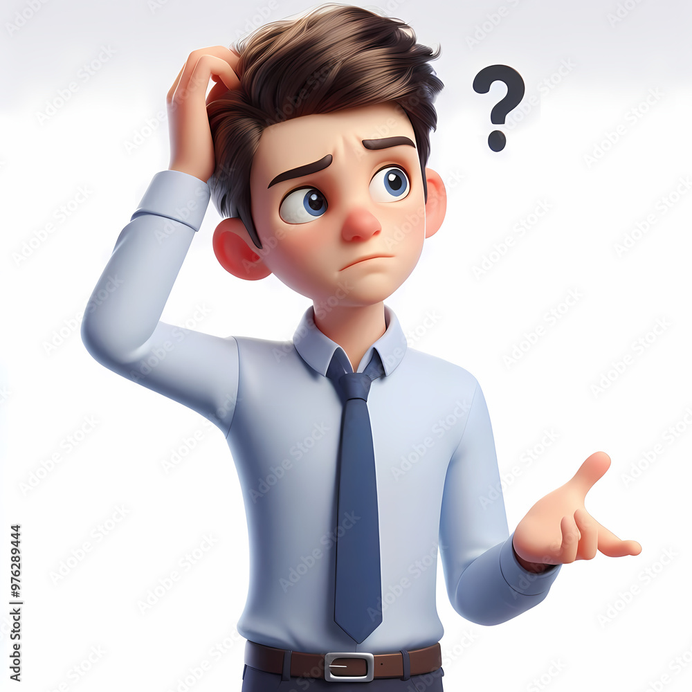 Confusion Puzzled Businessman 3D Character - Perplexed Professional Children's Book Illustration - Problem-Solving Representation Confusion Puzzled Businessman 3D Character - Perplexed Professional Children's Book Illustration - Problem-Solving Representation