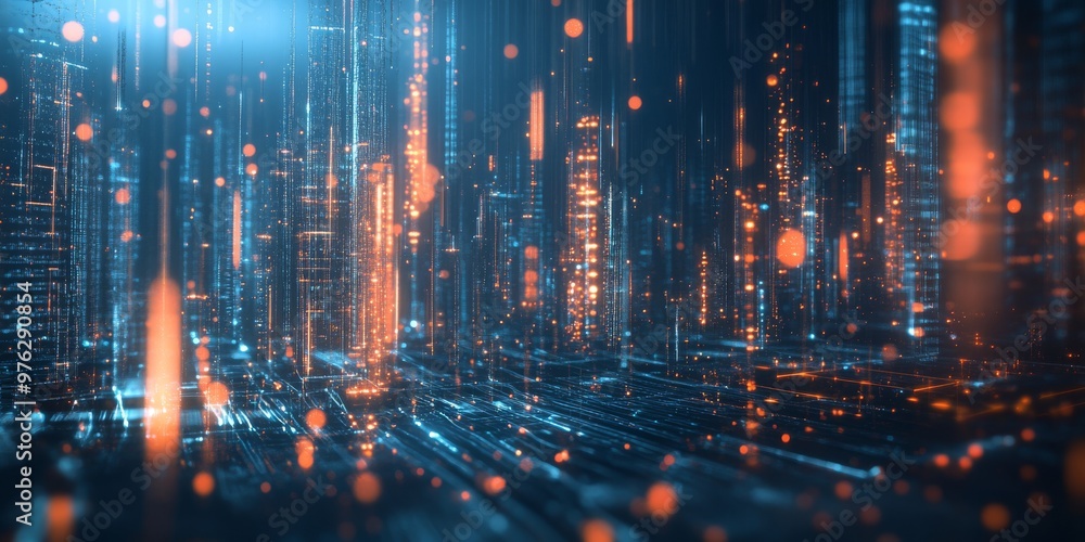 Obraz premium A vibrant and colorful digital landscape that showcases a beautiful blend of advanced technology, seamless data flows, and captivating abstract graphics, creating a truly stunning visual experience