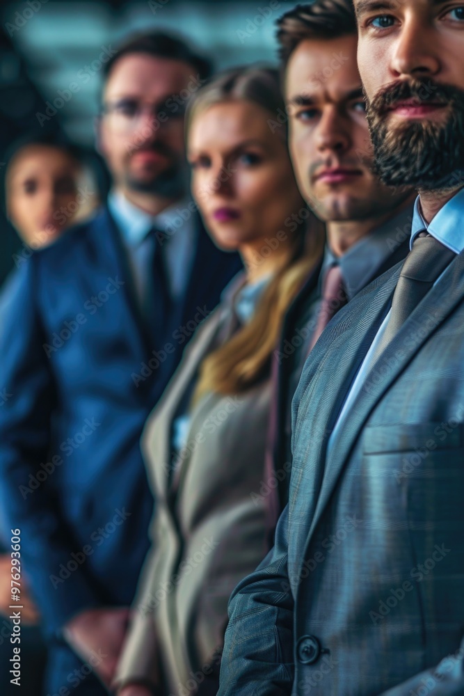 Fototapeta premium Group of business professionals standing in a line, perfect for corporate or office settings