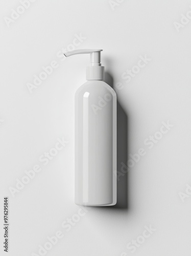 Three-dimensional illustration of a plastic bottle set with a dispenser pump.