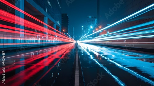 Cityscape Night Lights Long Exposure Red Blue Streaks