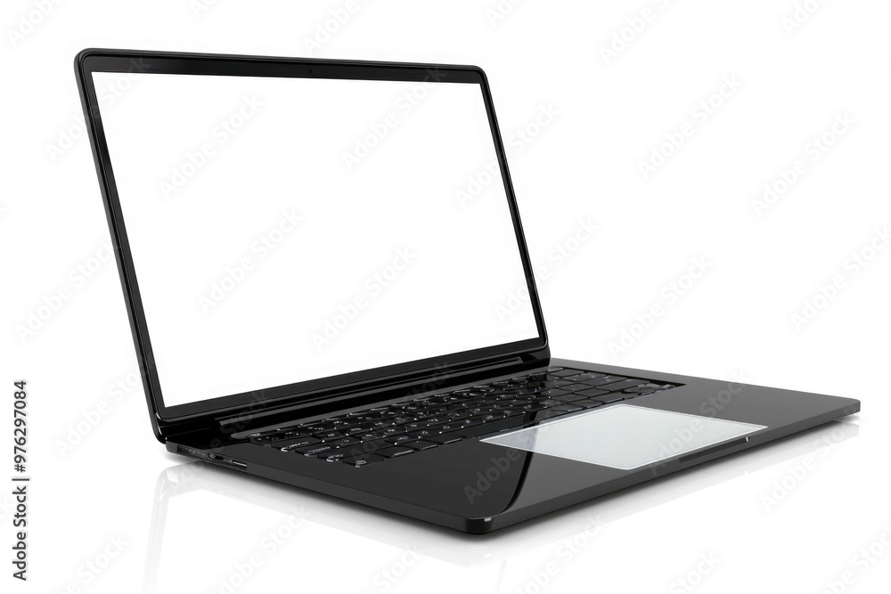 A close-up of a black laptop computer with a white screen, ideal for use in tech-related or office settings A close-up of a black laptop computer with a white screen, ideal for use in tech-related or office settings