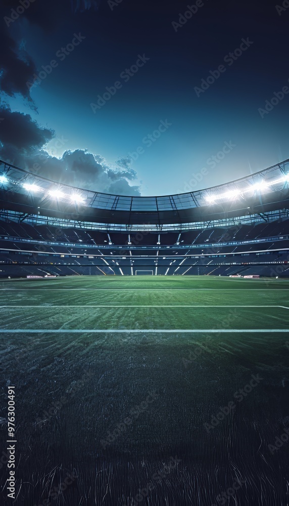An expansive sports stadium or arena, empty and awaiting soccer, football, or rugby competitions An expansive sports stadium or arena, empty and awaiting soccer, football, or rugby competitions