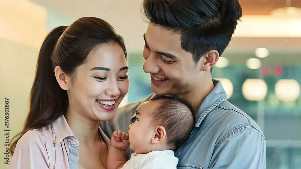 Happy parents holding their newborn baby, joyful family moment in a hospital setting
Happy parents holding their newborn baby, joyful family moment in a hospital setting