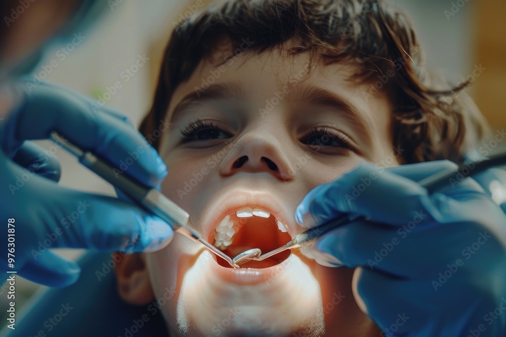 © Alena - A young boy sitting in a dentist's chair having his teeth checked