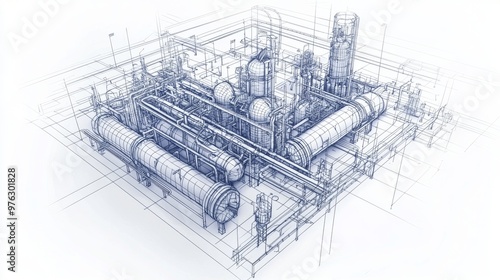 This modern wireframe illustration of an industrial valve on a white background is detailed and detailed. photo