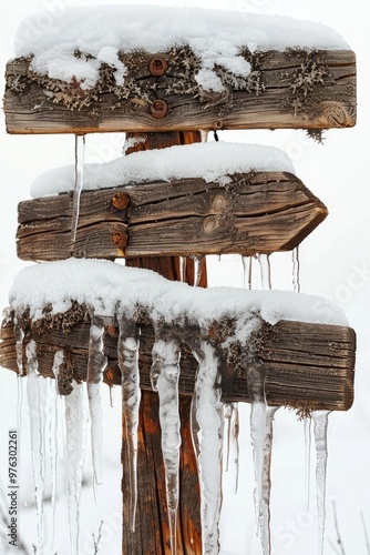 Wallpaper Mural A rustic wooden pole covered in icicles, perfect for winter scenes or rustic decor Torontodigital.ca