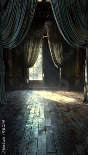 Stage of possibilities  an enchanting empty ballet stage bathed in soft light and grandeur
