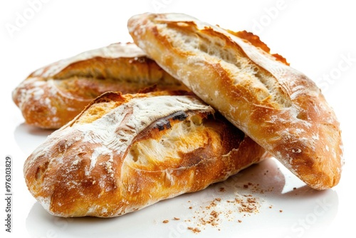 A pair of breads resting on a clean, white background