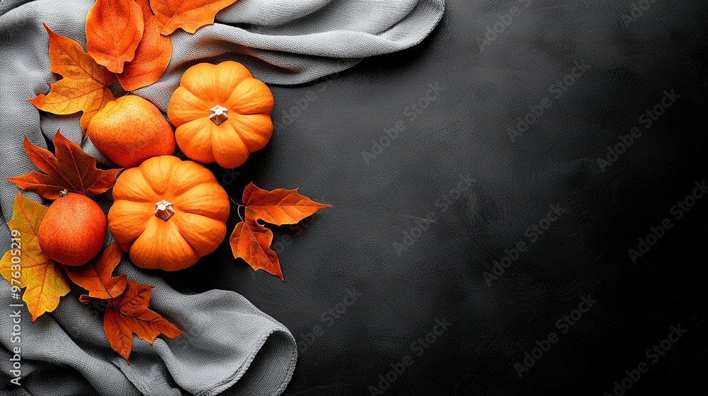 Orange tablecloth on black table Orange tablecloth on black table