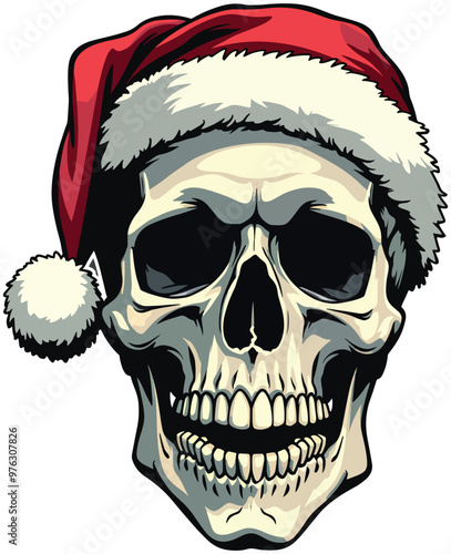 Skull Santa Claus vintage style. Vector illustration. New Year or Christmas party poster.