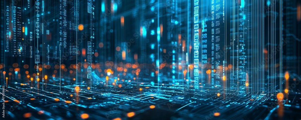 A stock market graph with glowing data points and digital charts, set against an abstract background A stock market graph with glowing data points and digital charts, set against an abstract background