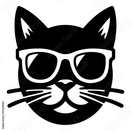The cat has a sunglasses icon and a black silhouette on a white background.