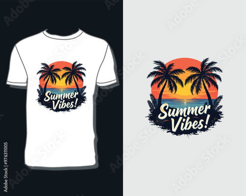 Summer vibes t-shirt design vector cheerful  illustration. Creative summer vibes t-shirt collection.