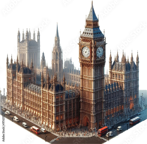 Famous British clock tower Big Ben isolated, vector, illustration, EPS10