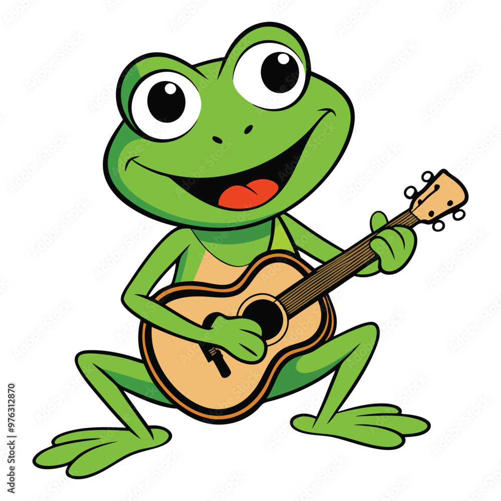 Naklejka premium Cute Frog Playing Guitar Cartoon Vector Icon Illustration
