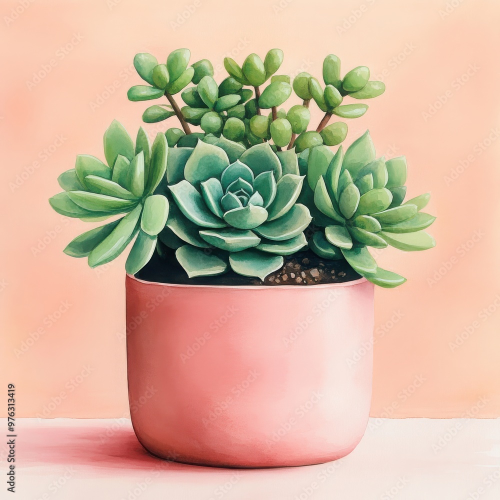 A beautiful arrangement of succulent plants in a stylish pink pot, perfect for home decor and gardening enthusiasts. A beautiful arrangement of succulent plants in a stylish pink pot, perfect for home decor and gardening enthusiasts.
