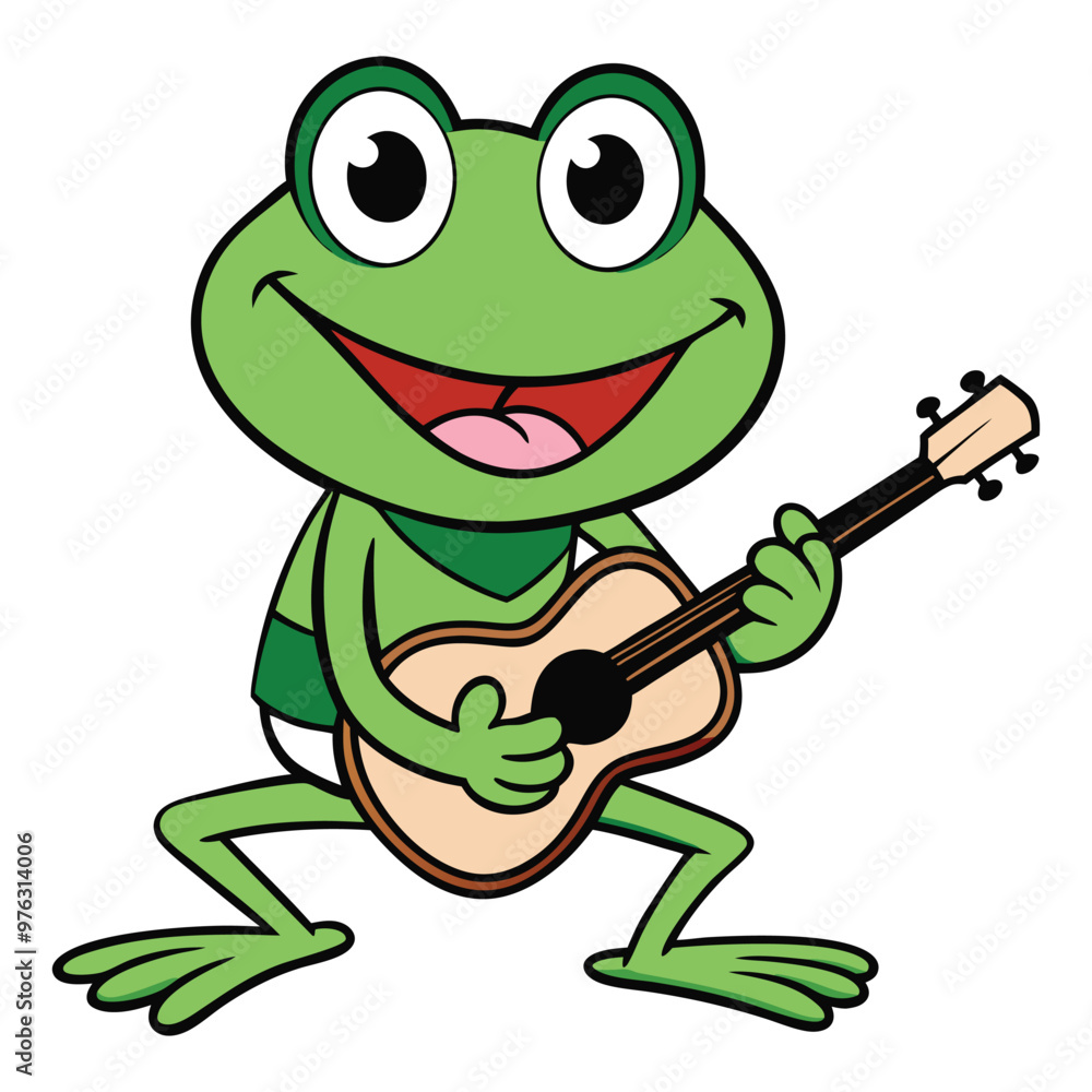 Obraz premium Cute Frog Playing Guitar Cartoon Vector Icon Illustration