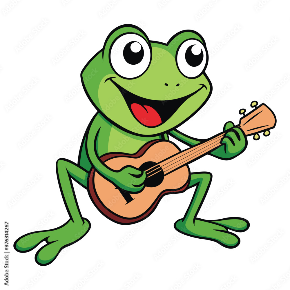 Obraz premium Cute Frog Playing Guitar Cartoon Vector Icon Illustration