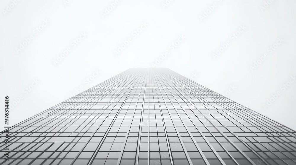 A low angle view of a tall skyscraper, shot in black and white. A low angle view of a tall skyscraper, shot in black and white.