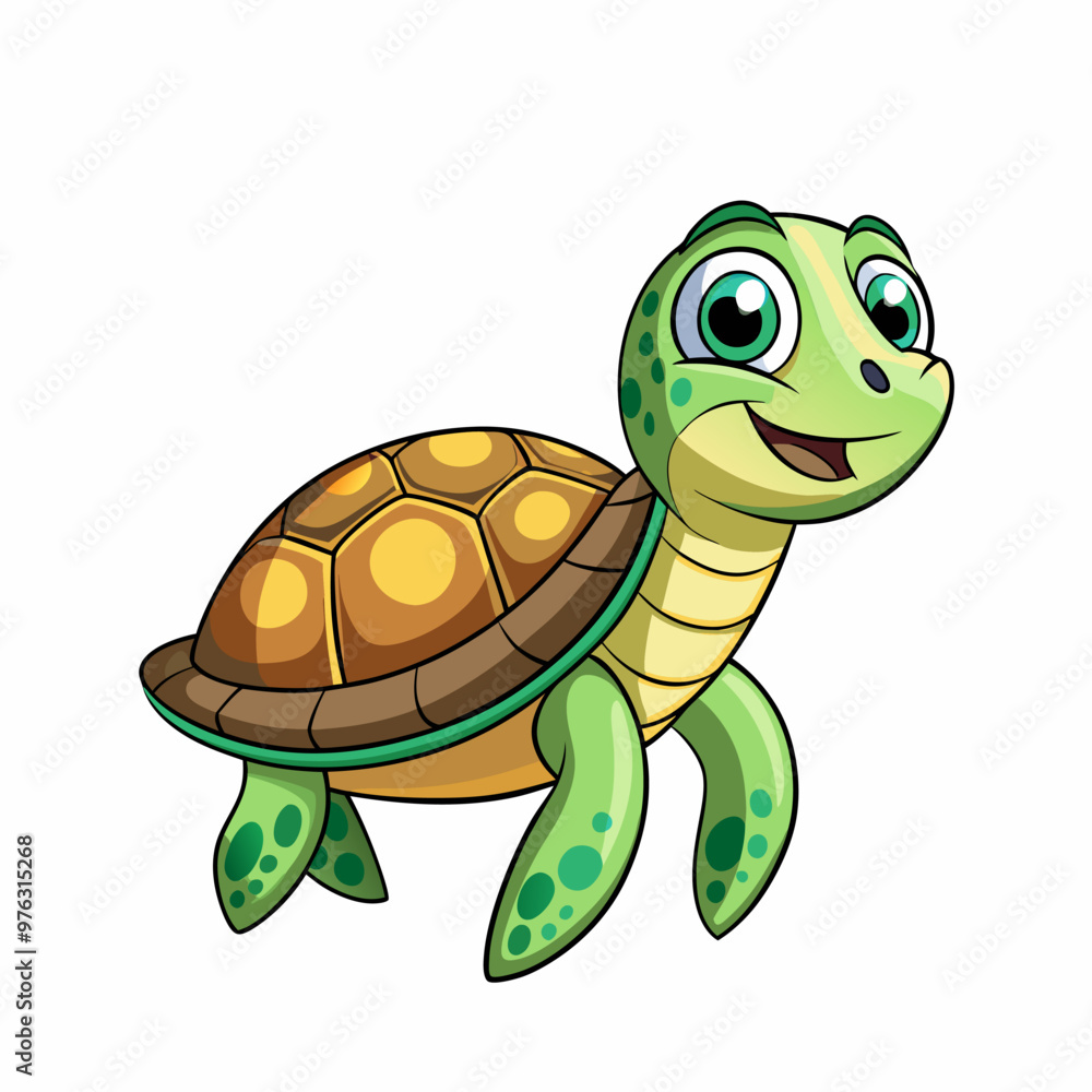 Obraz premium Sea turtle. Cartoon illustration of cute green turtle isolated on white background