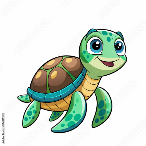 Sea turtle. Cartoon illustration of cute green turtle isolated on white background