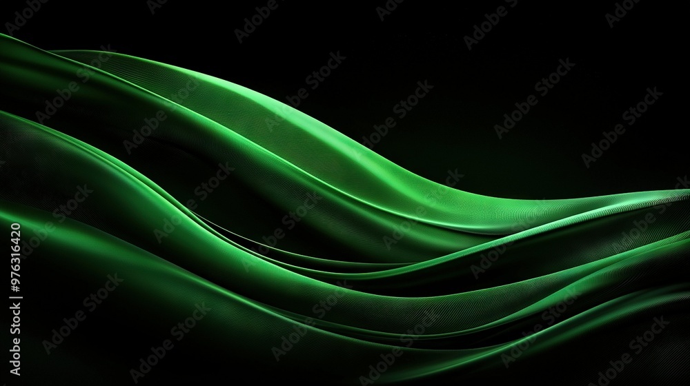 Green wave close-up on black with light reflection Green wave close-up on black with light reflection