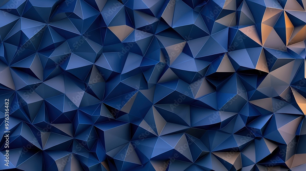 A detailed view of a blue background with a visible pattern of triangles that resemble folded or crumpled fabric A detailed view of a blue background with a visible pattern of triangles that resemble folded or crumpled fabric