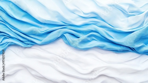  A detailed image of blue and white textile featuring wavy patterns at the base