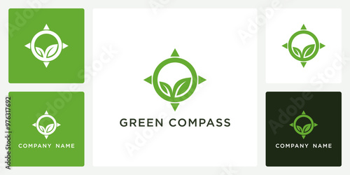 Vector of green compass icon and logo design template