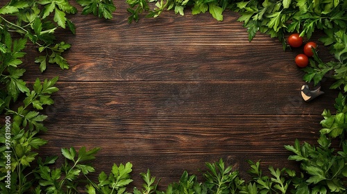  A wooden table is topped with an array of green leaves and vibrant red tomatoes, resting beside a sleek pepper shaker and another pepper shaker