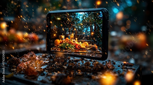    a table laden with food and candles against a focused background photo