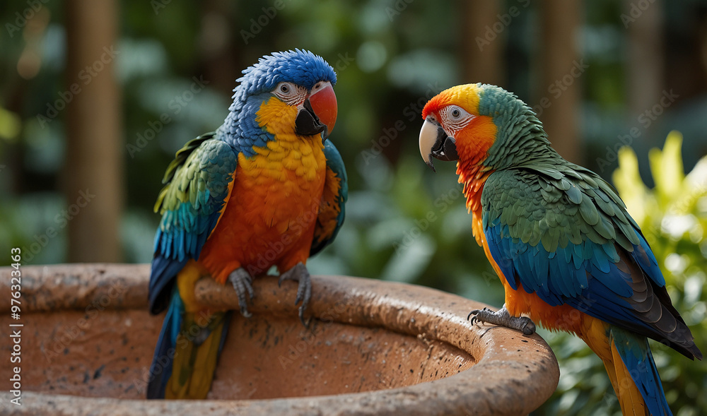 Obraz premium beautiful parrot pairs setting on pot 