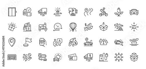 Diesel station, Tracking parcel and Car review line icons pack. AI, Question and Answer, Map pin icons. Parking garage, Charging station, Cash transit web icon. Vector