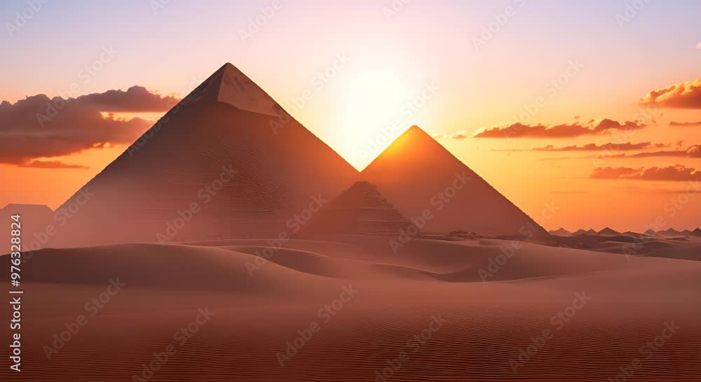 Beautiful sunset behind several pyramids in Egypt 4k animation Beautiful sunset behind several pyramids in Egypt 4k animation