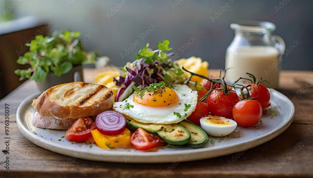 Savory breakfast options with depth of field featuring eggs, vegetables, and wholesome flavors Savory breakfast options with depth of field featuring eggs, vegetables, and wholesome flavors