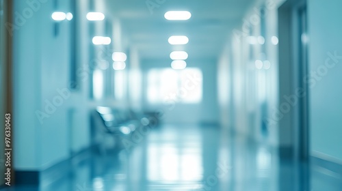 Blurred background of a luxury hospital corridor featuring a defocused effect Represents a clinic interior focusing on healthcare and medical concepts