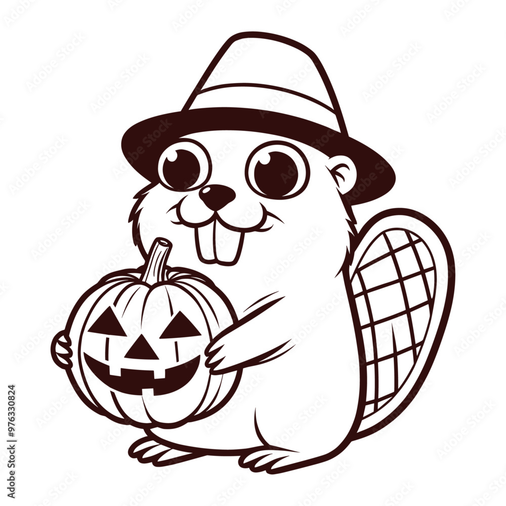 cute beaver with a Halloween pumpkin sketch cute beaver with a Halloween pumpkin sketch