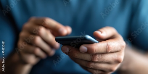 A close-up image showing a person using a smartphone, capturing the modern essence of technology and communication in a casual, everyday setting and immersed in their activity.