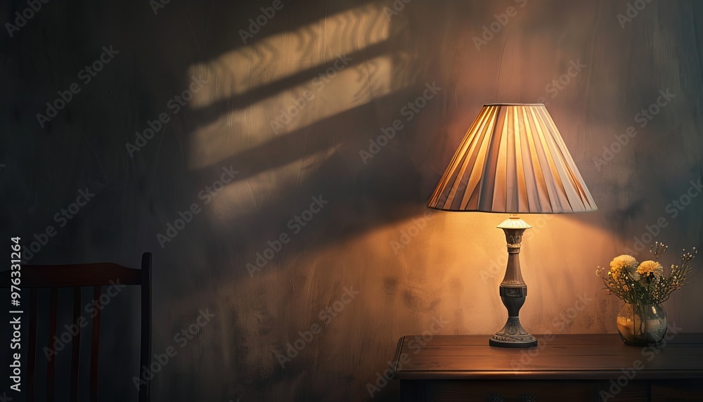 photo of a table lamp set against a dark wall image emphasizes contrast between the lamp's light photo of a table lamp set against a dark wall image emphasizes contrast between the lamp's light